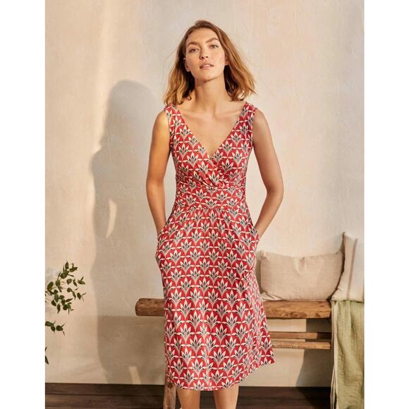 Boden Red Effie V-Neck Stretch Jersey Dress Size 14 - Picture 1 of 5